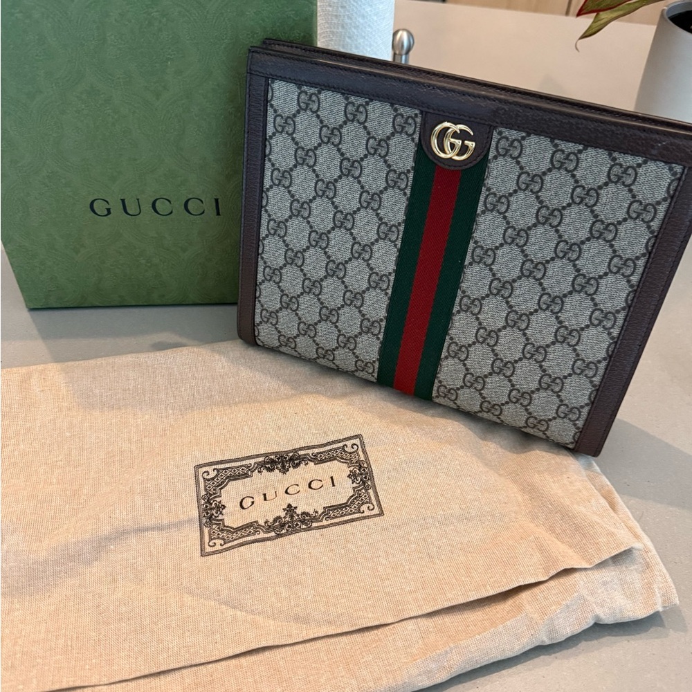Gucci Brown and Gray Signature Stripe Bag